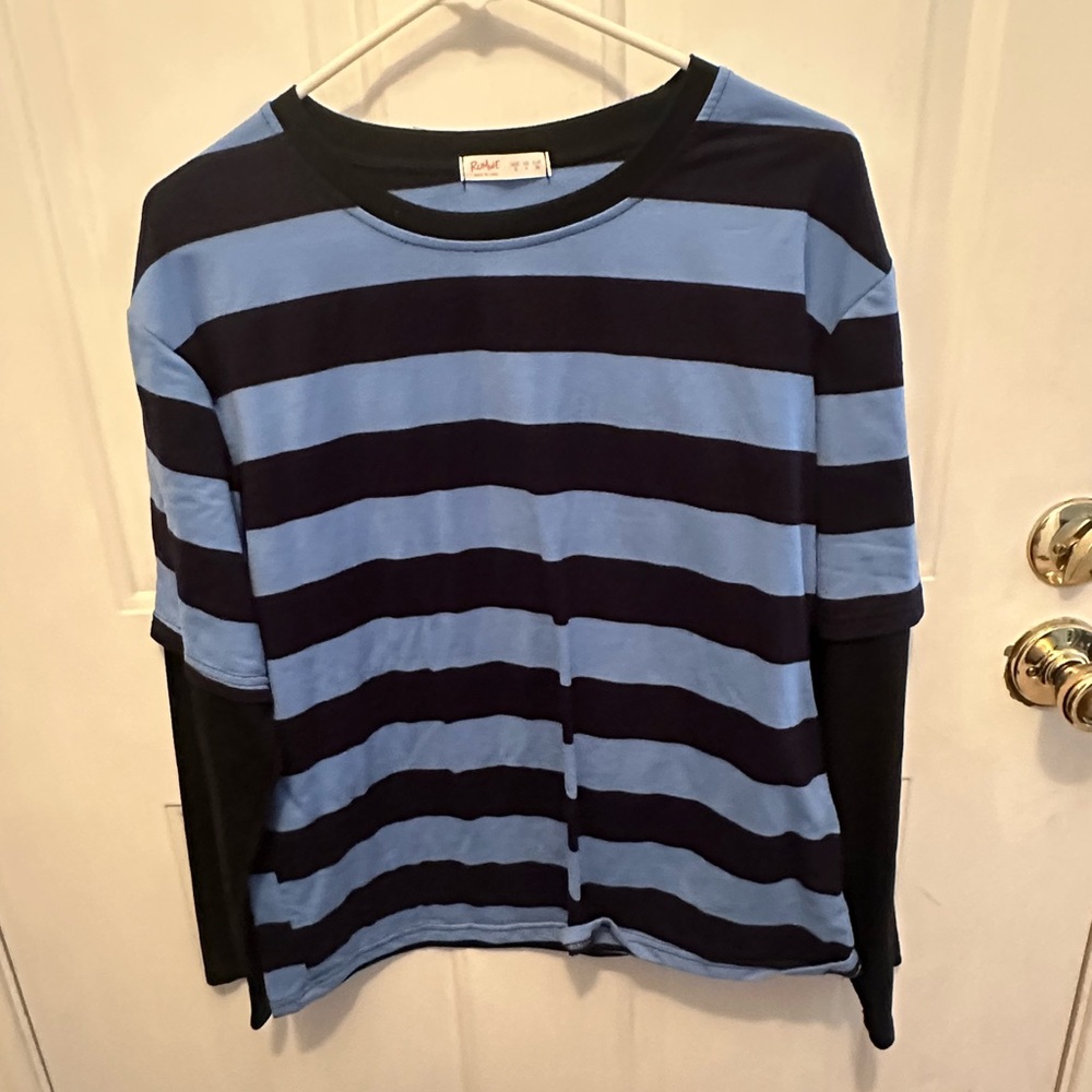 ROMWE Black and Blue Striped long sleeve shirt